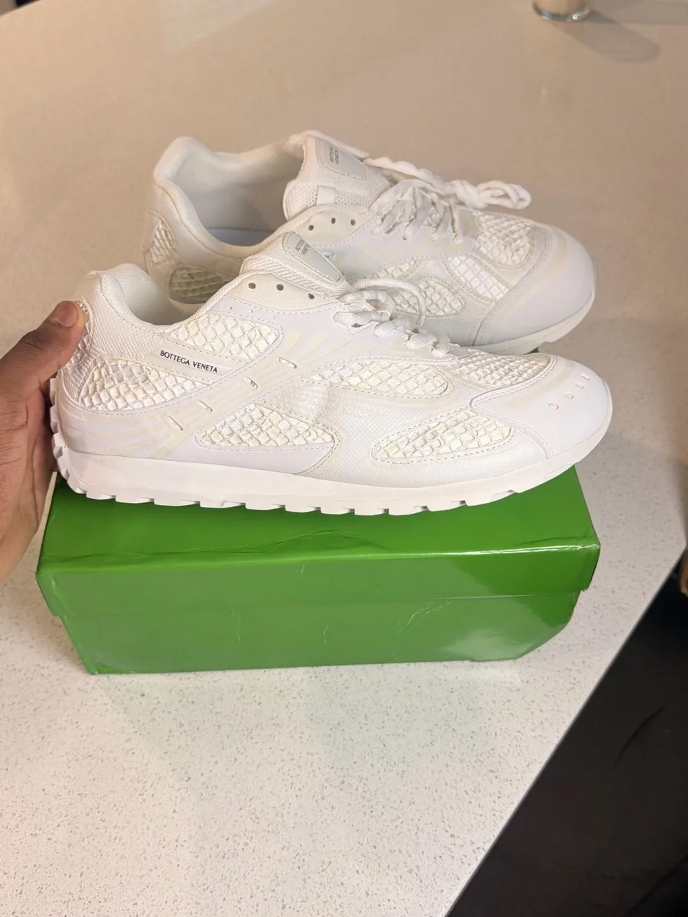Bottega Veneta White Kids Sneakers Mesh Athletic Shoes